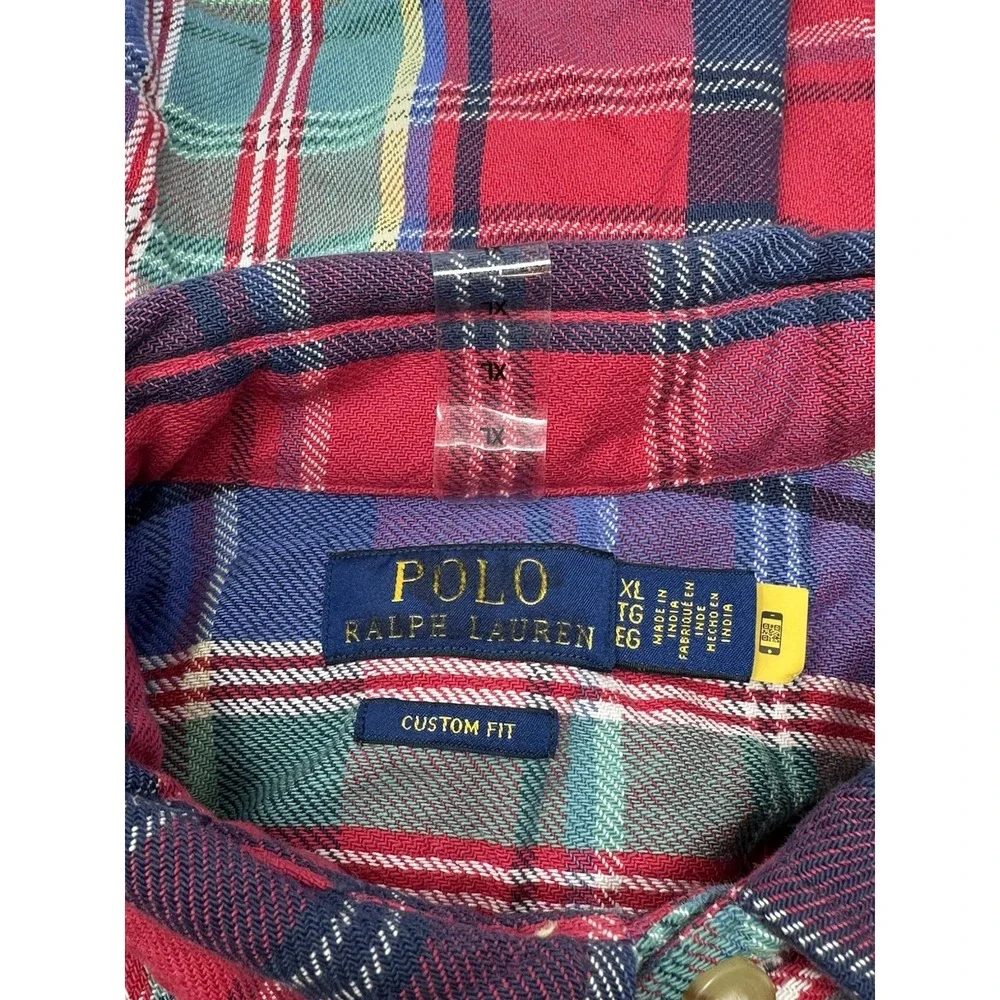 Polo Ralph Lauren Men's XL Custom Fit Flannel Shirt Red/Blue/Green Plaid X3
